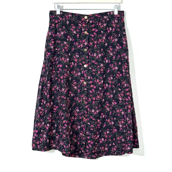 Draper James RSVP Pink Ditsy Floral A-Line Skirt Sz L Button Front Elastic Waist - Picture 1 of 12